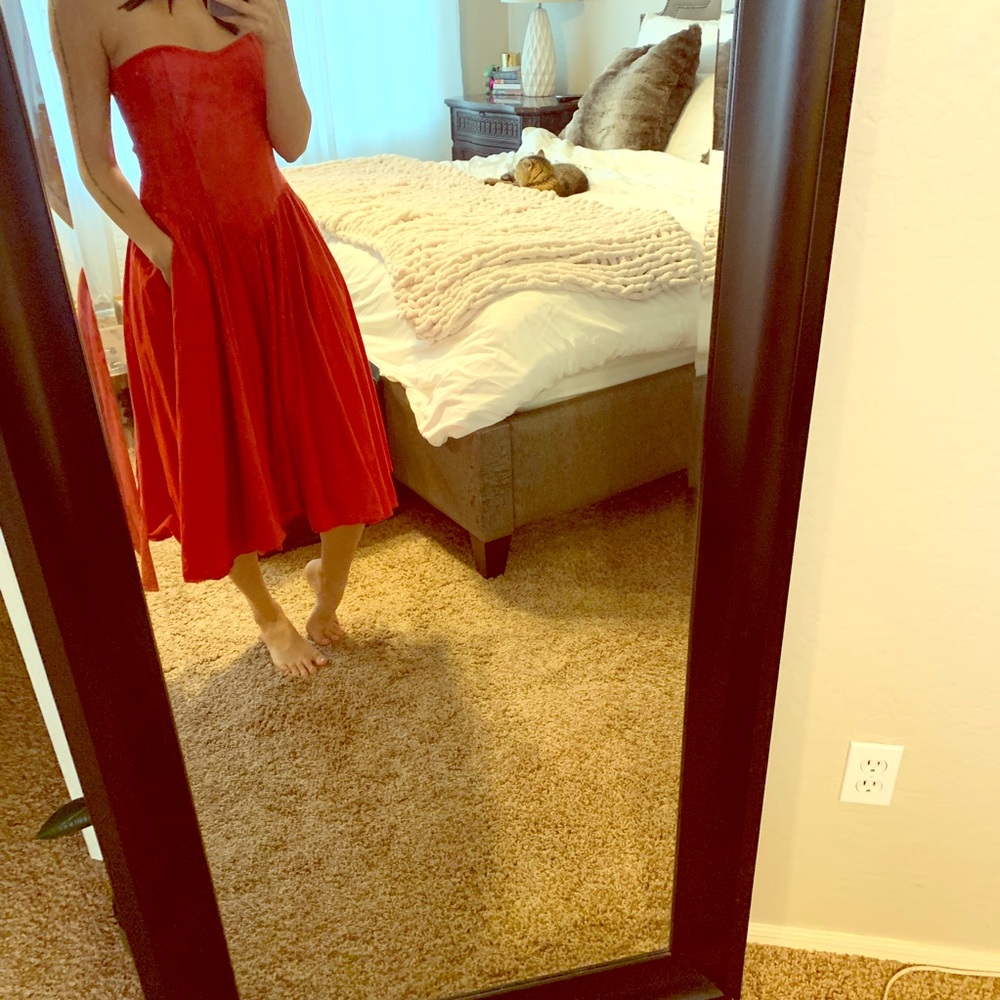 Red Vintage Western-style Midi Dress